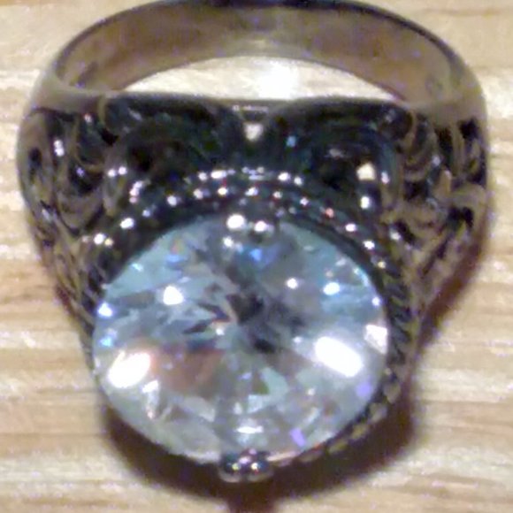 Designer Prime Art & Jewel Ring GIANT CZ Gun Metal Color Filigree Setting Size 7 - Picture 3 of 3
